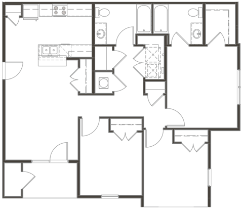 Floor plan for 3 beds, 2 baths, 1255 sqft